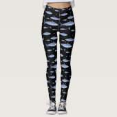 Zee Life Shark Jellyfish Waterverf Patroon Zwart Leggings (Voorkant)