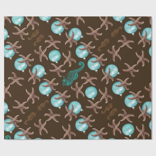 Zee Life Tropical Pattern Brown Kerstmis Cadeaupapier (Vlak)