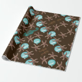 Zee Life Tropical Pattern Brown Kerstmis Cadeaupapier (Uitgerold)