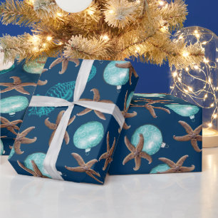 Zee Life Tropical Pattern Navy Blue Kerstmis Cadeaupapier