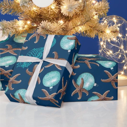 Zee Life Tropical Pattern Navy Blue Kerstmis Cadeaupapier (Feestdagen)