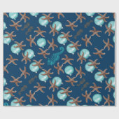 Zee Life Tropical Pattern Navy Blue Kerstmis Cadeaupapier (Vlak)