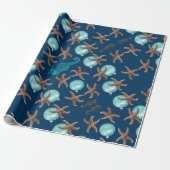 Zee Life Tropical Pattern Navy Blue Kerstmis Cadeaupapier (Uitgerold)
