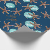 Zee Life Tropical Pattern Navy Blue Kerstmis Cadeaupapier (Hoek)