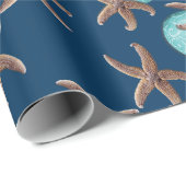 Zee Life Tropical Pattern Navy Blue Kerstmis Cadeaupapier (Rol Hoek)