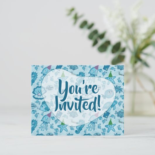 Zee Life Verjaardag Uitnodiging Briefkaart (Staand voorkant)