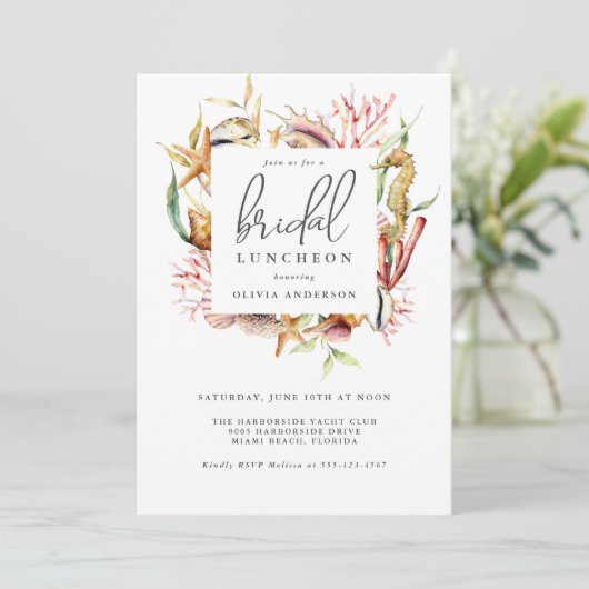 Zee Life Waterverf Kustthema Bridal Luncheon Kaart (Staand voorkant)