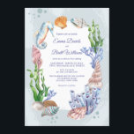 Zee Life Wedding Invitation Kaart<br><div class="desc">Een prachtige zee levensuitnodiging ideaal voor een ontspannen bruiloft aan zee. De uitnodiging bevat een zeepaardje, schelpen, koraal en zeegras.Trouwvector gemaakt door fotographeeasy - www.freepik.com). () De kaart is eenvoudig aan te passen met uw tekst, lettertype, lettertypekleur, papiervormopties en keuze uit zes papiertypen.Niet precies wat je zoekt? Al onze producten...</div>
