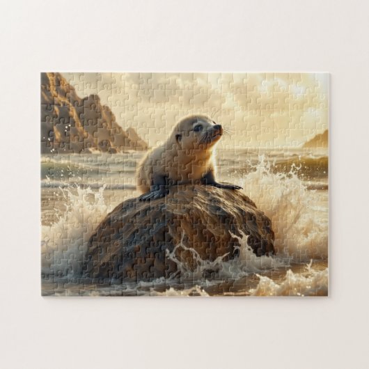 Zee Lion bij zonsondergang Legpuzzel (Horizontaal)