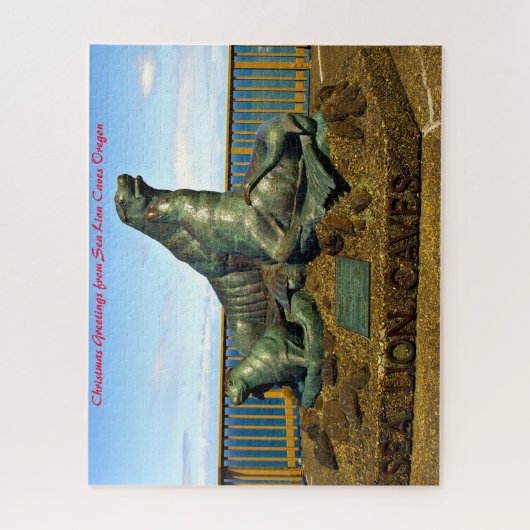 Zee Lion Cave Oregon. Kerstgroeten Legpuzzel (Verticaal)