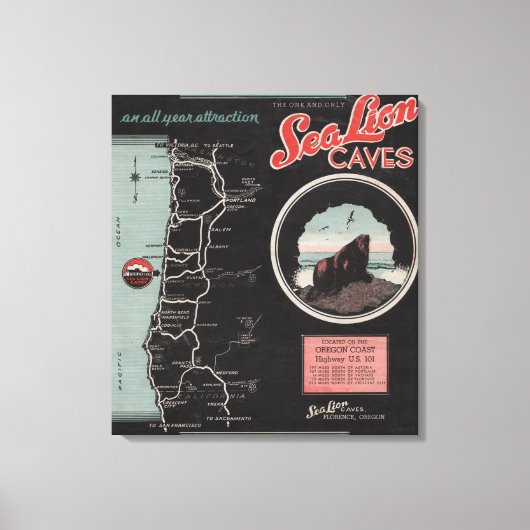 Zee Lion Caves, Florence, Oregon Canvas Afdruk (Voorkant)