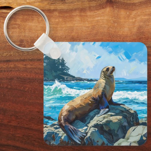 Zee Lion Illustratie Sleutelhanger (Voorkant)