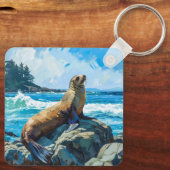 Zee Lion Illustratie Sleutelhanger (Achterkant)