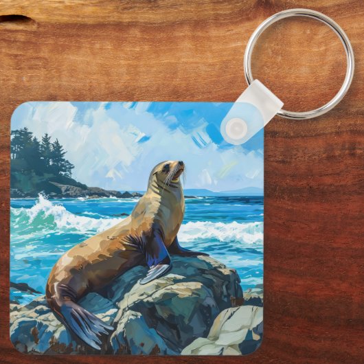 Zee Lion Illustratie Sleutelhanger (Achterkant)