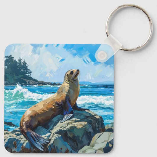 Zee Lion Illustratie Sleutelhanger (Achterkant)