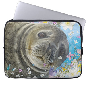 Zee-lionzwemmen in bloemen laptop sleeve