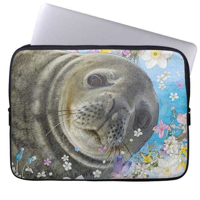 Zee-lionzwemmen in bloemen laptop sleeve (Voorkant)