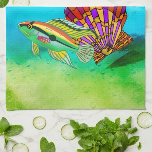 Zee maakt gemengde media theedoek (Gevouwen)