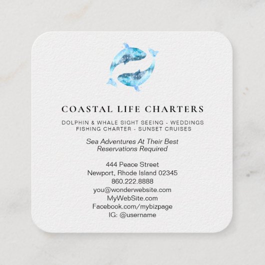 *~* Zee Mariene Waterverf die kustdolfijnen afspel Vierkante Visitekaartje (Achterkant)
