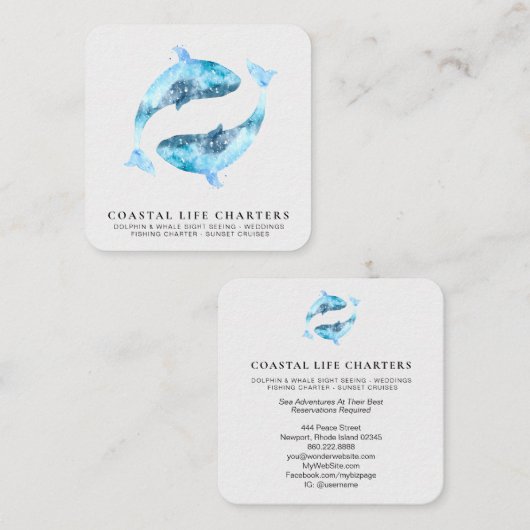 *~* Zee Mariene Waterverf die kustdolfijnen afspel Vierkante Visitekaartje (Voorkant / Achterkant)