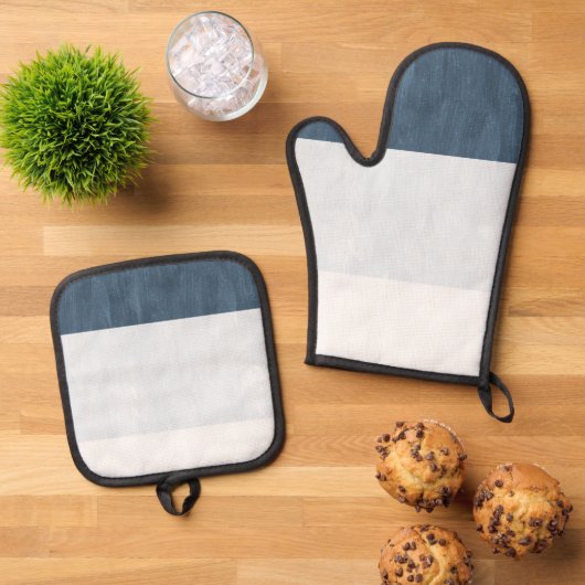 Zee marineblauw witte strepen ovenwant & pannenlap set (Top down)