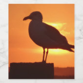 Zee meeuw bij zonsondergang wijn etiket (Enkel label)