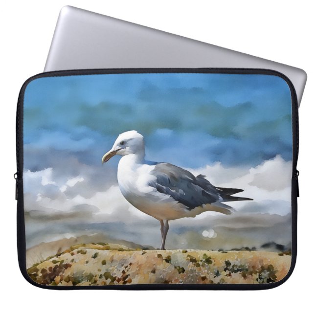 Zee Meeuw Vogel op het Strand Kunst Laptop Sleeve (Voorkant)