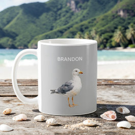 Zee Meeuw Vogel Strand Oceaan Kust Wit Waterverf Koffiemok