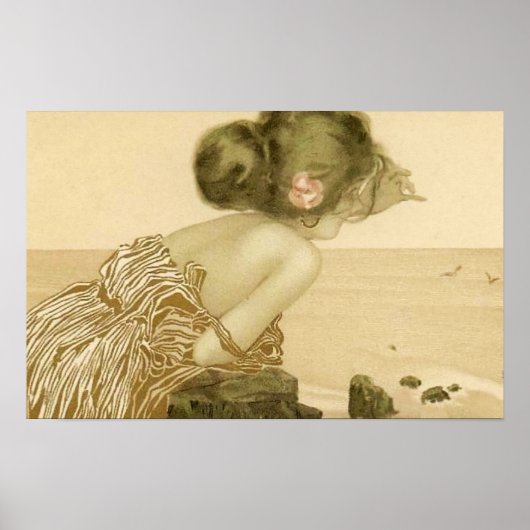  Zee meisje met roze roze Poster (Voorkant)