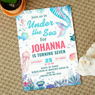 Zee Mermaid verjaardagsfeestje uitnodiging