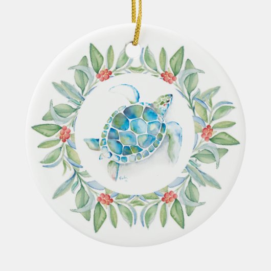 Zee met kerstsierschildpad voor paren keramisch ornament (Voorkant)