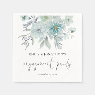 Zee Mist Blauwgroen Blue Florals Script Engagement Servet