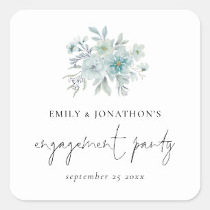 Zee Mist Blauwgroen Blue Florals Script Engagement Vierkante Sticker