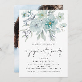 Zee Mist Blauwgroen Florals Foto Engagement Party Kaart