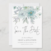 Zee Mist Blauwgroen Florals QR Code Weddenschap Save The Date (Voorkant)
