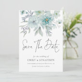 Zee Mist Blauwgroen Florals QR Code Weddenschap Save The Date (Staand voorkant)