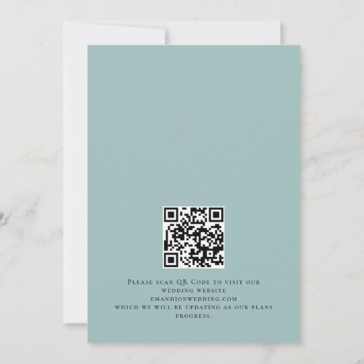 Zee Mist Blauwgroen Florals QR Code Weddenschap Save The Date (Achterkant)