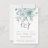 Zee Mist Blauwgroen White Florals QR Code Weddensc RSVP Kaartje (Voorkant)