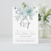 Zee Mist Blauwgroen White Florals QR Code Weddensc RSVP Kaartje (Staand voorkant)