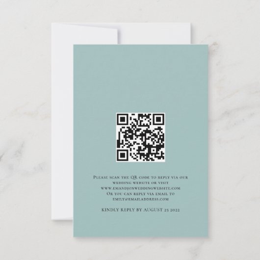 Zee Mist Blauwgroen White Florals QR Code Weddensc RSVP Kaartje (Achterkant)