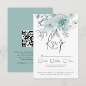 Zee Mist Blauwgroen White Florals QR Code Weddensc RSVP Kaartje (Voorkant / Achterkant)