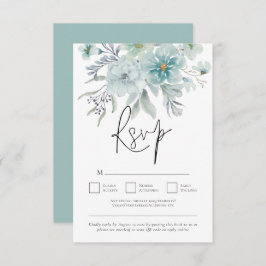 Zee Mist Blauwgroen White Florals QR Code Weddensc RSVP Kaartje