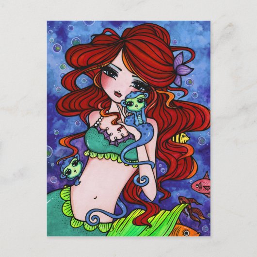 Zee Monkey Mermaid Fantasy Marine Art Briefkaart (Voorkant)