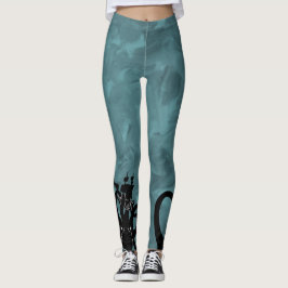 Zee Monster Blue en Black Kraken met schip Leggings