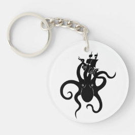 Zee Monster Blue en Black Kraken met schip Sleutelhanger