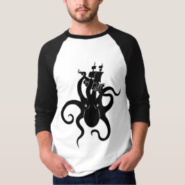 Zee Monster Blue en Black Kraken met schip T-shirt
