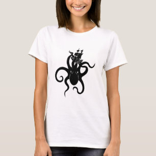 Zee Monster Blue en Black Kraken met schip T-shirt
