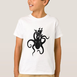 Zee Monster Blue en Black Kraken met schip T-shirt