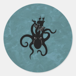 Zee Monster Blue en Black Kraken Ronde Sticker