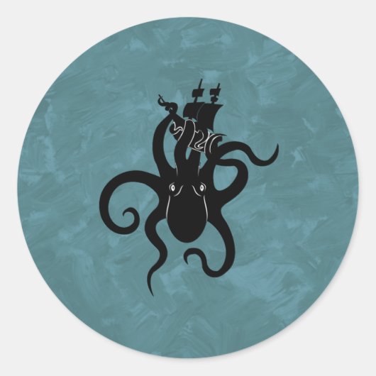 Zee Monster Blue en Black Kraken Ronde Sticker (Voorkant)